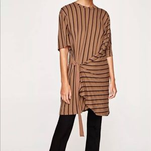 Zara Striped With Buckles Detail Midi Dress Size S